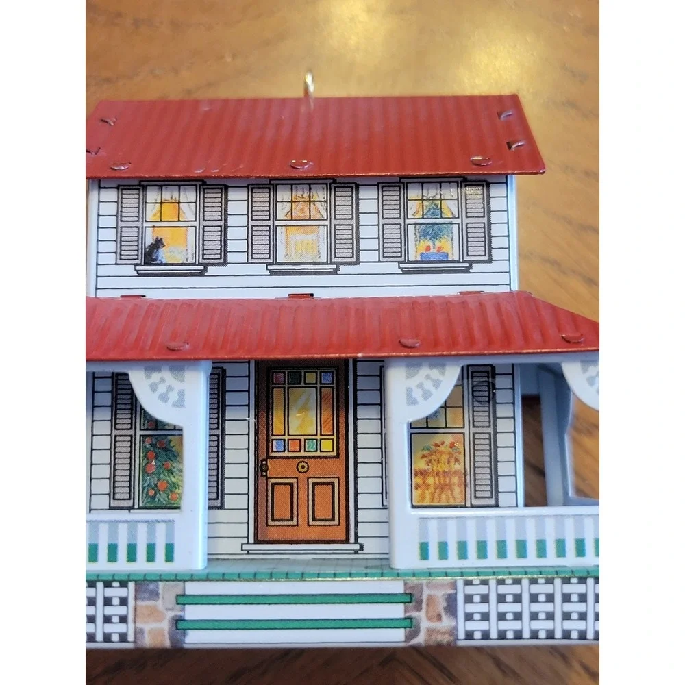 Hallmark Ornament 1999 Tin House Farmhouse Cottagecore Christmas Decor White Red